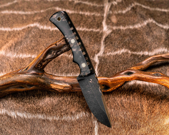 Nashi- Black Diamond Python Skin Over Black Camo Carbon , Brass Mosaic Pins,m Brass Lanyard Pin, Smooth Grip