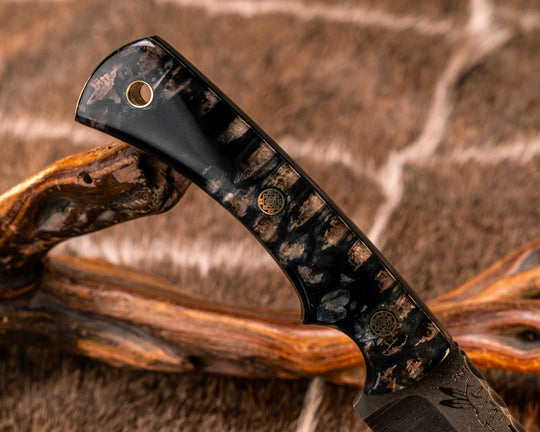 Nashi- Black Diamond Python Skin Over Black Camo Carbon , Brass Mosaic Pins,m Brass Lanyard Pin, Smooth Grip