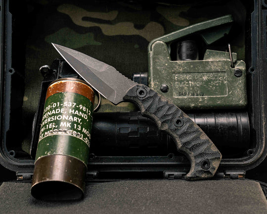 3" HUMINT- Black/OD Green Canvas Micarta, Allen Bolts, Textured Grip