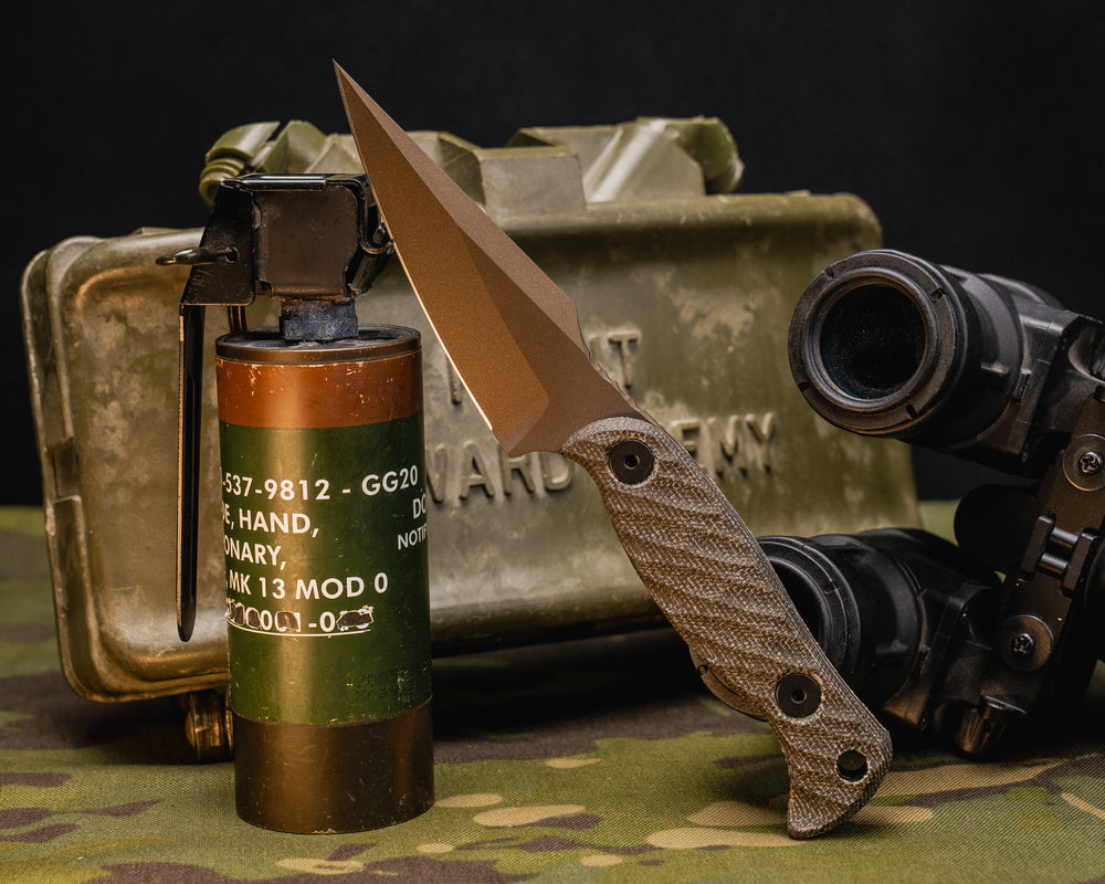 Gulo Gulo- OD Green Canvas Micarta, Midnight Bronze Cerakote, Allen Bolts, Iron Grip