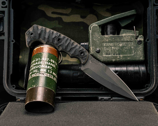 4" HUMINT - Black/OD Green Canvas Micarta, Allen Bolts, Textured Grip