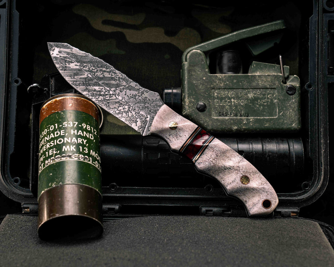 Disaster Jr- Elk Antler, Black G10, Copper and Aluminum Pin Striping, Bloody Basin Tru-stone Split, Mosaic Pins, Copper Lanyard Pin, Textured Grip