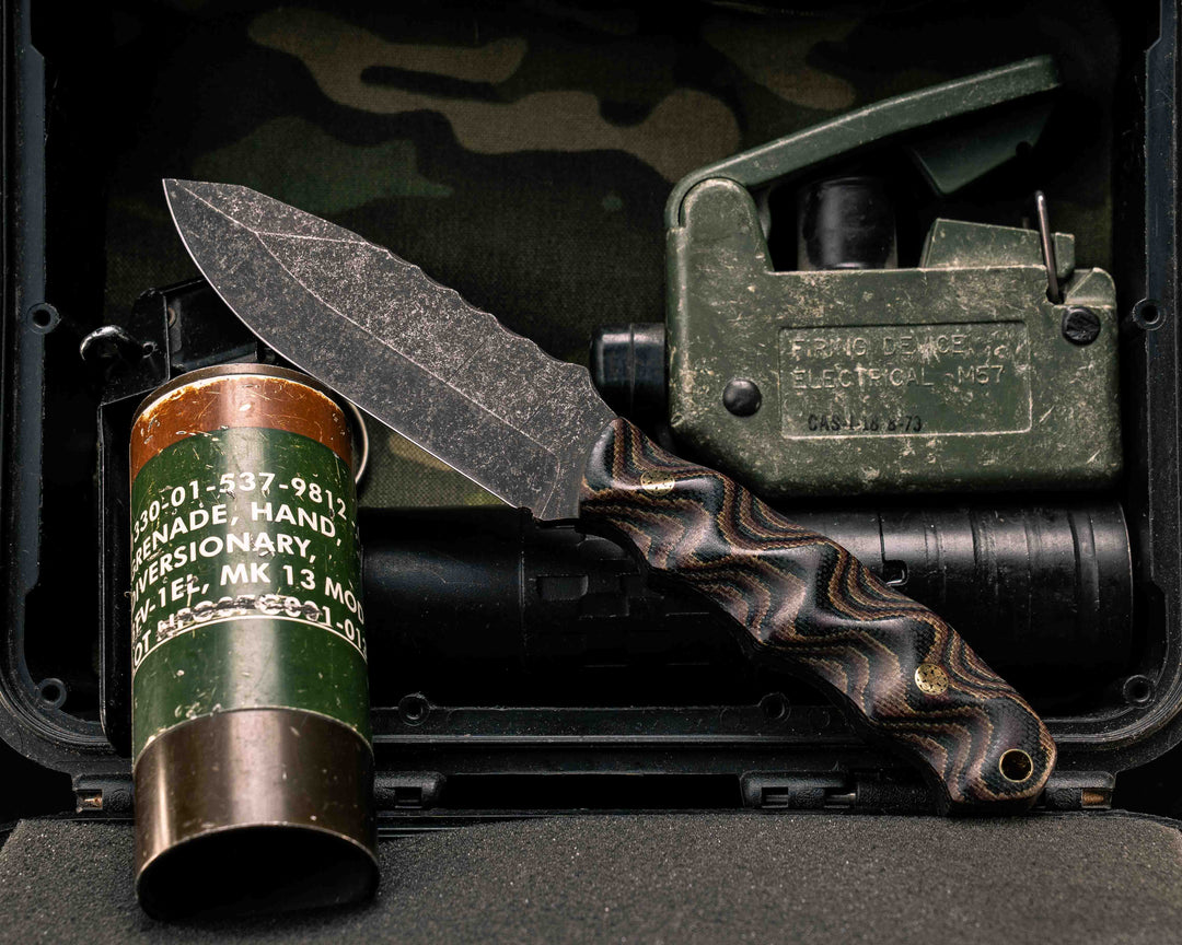 Disaster Jr- Python Micarta, Brass Mosaic Pins, Brass Lanyard Pin, Textured Grip