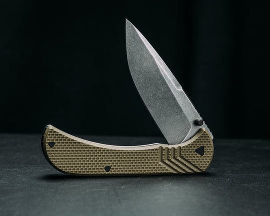 Cav Folder - OD Green G10, Textured Grip, TI Frame.