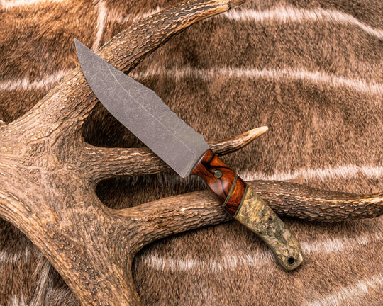 Crow Scout- Desert Ironwood. OD Green G10 and Brass Pin Striping, Desert Ironwood Split, Buckeye Burl, Brass Mosaic Pins, Brass Lanyard Pin, Textured Grip
