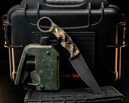 Osoraku 3" Mini- Buckeye Burl, Black G10, Brass and Natural Canvas Micarta Pin Striping, Black Canvas Micarta Split, Brass Mosaic Pins, Textured Grip