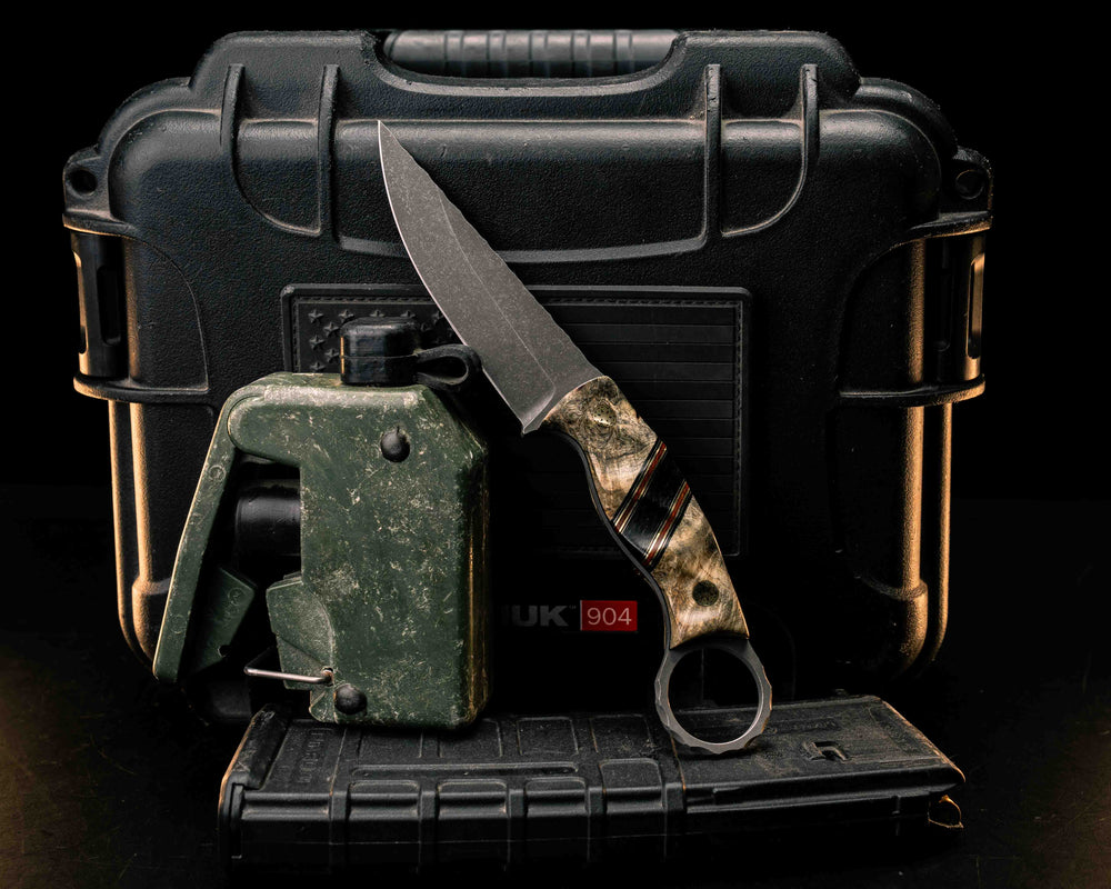 Osoraku 3" Mini- Buckeye Burl, Black G10, Brass and Natural Canvas Micarta Pin Striping, Black Canvas Micarta Split, Brass Mosaic Pins, Textured Grip