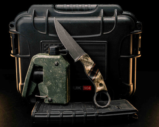 Osoraku 3" Mini- Buckeye Burl, Black G10, Brass and Natural Canvas Micarta Pin Striping, Black Canvas Micarta Split, Brass Mosaic Pins, Textured Grip