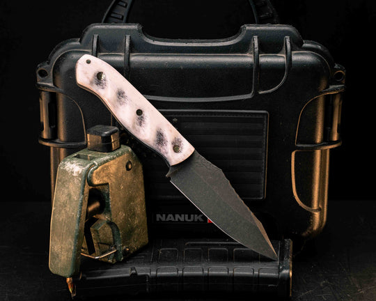 Field Knife - Elk Antler, Mosaic Pins, Textured Grip