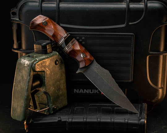 Tosahwi- Desert Ironwood, Black G10, Coyote G10 and Copper Pin Striping, Ultem Split, Mosaic Pins, Textured Grip