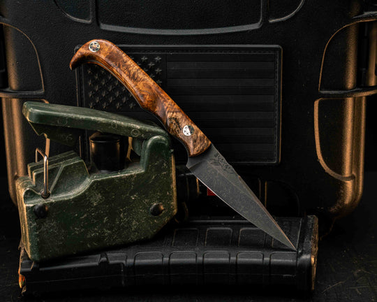 Slender Man- Amboyna Burl, Mosaic Pins, Textured Grip