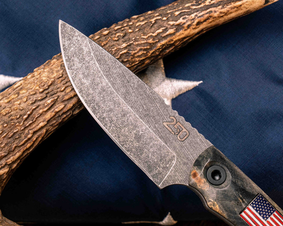 Cav Jr Back Country Semiquincentennial- Buckeye Burl, American Flag Inlay, Brown Burlap Micarta and Black G10 Liner Liner, Allen Bolts, Smooth Grip
