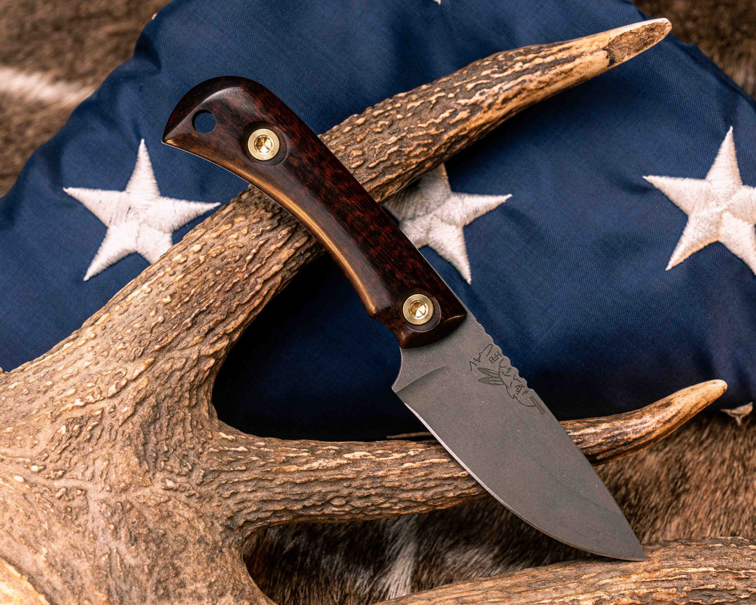 Cav Jr Back Country Semiquincentennial- Snakewood, American Flag Inlay, Red, Black G10 and Bass Liner, Brass Bolts, Smooth Grip
