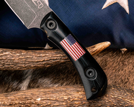 Cav Jr Back Country Semiquincentennial- Black Canvas Micarta, American Flag Inlay, Black and OG Green G10 Liner, Allen Bolts, Smooth Grip