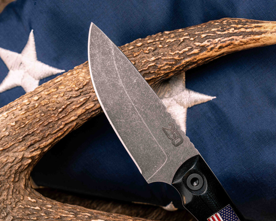 Cav Jr Back Country Semiquincentennial- Black Canvas Micarta, American Flag Inlay, Black and OG Green G10 Liner, Allen Bolts, Smooth Grip