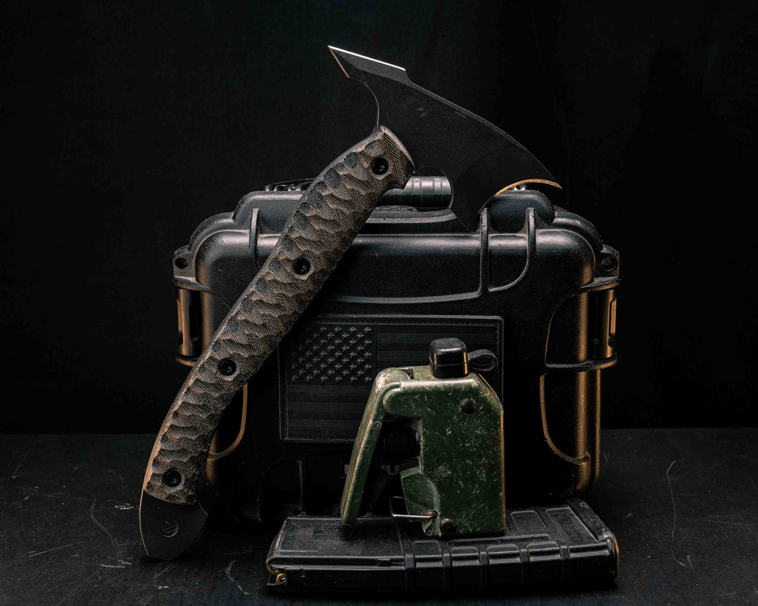 Crescent Hawk- OD Green/Black Canvas Micarta, Allen Bolts, Textured Grip, Open Tang