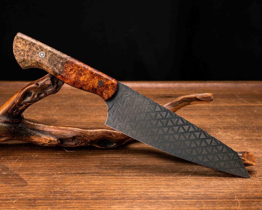 Santoku - Lion's Blood Amboyna, Mosaic Pins, Smooth Grip