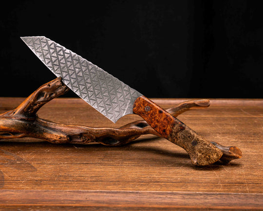 Santoku - Lion's Blood Amboyna, Mosaic Pins, Smooth Grip