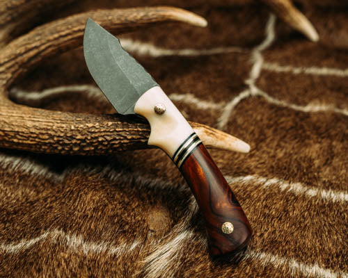 Beef Harpoon- Giraffe Bone, Black G10, White G10 and Brass Split, Desert Ironwood, Mosaic Pins, Contoured Grip