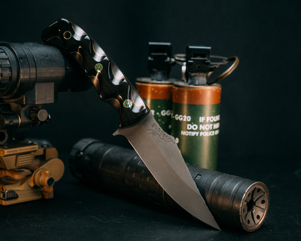 Tosahwi - Bison Over Brass Over Gold Camo Carbon, Mosaic Pins, Brass Lanyard Pin, Textured Grip