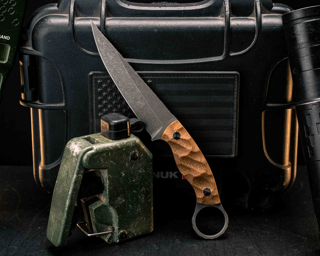 Osoraku 4"- Castille Jute Micarta, CF Pins, Textured Grip
