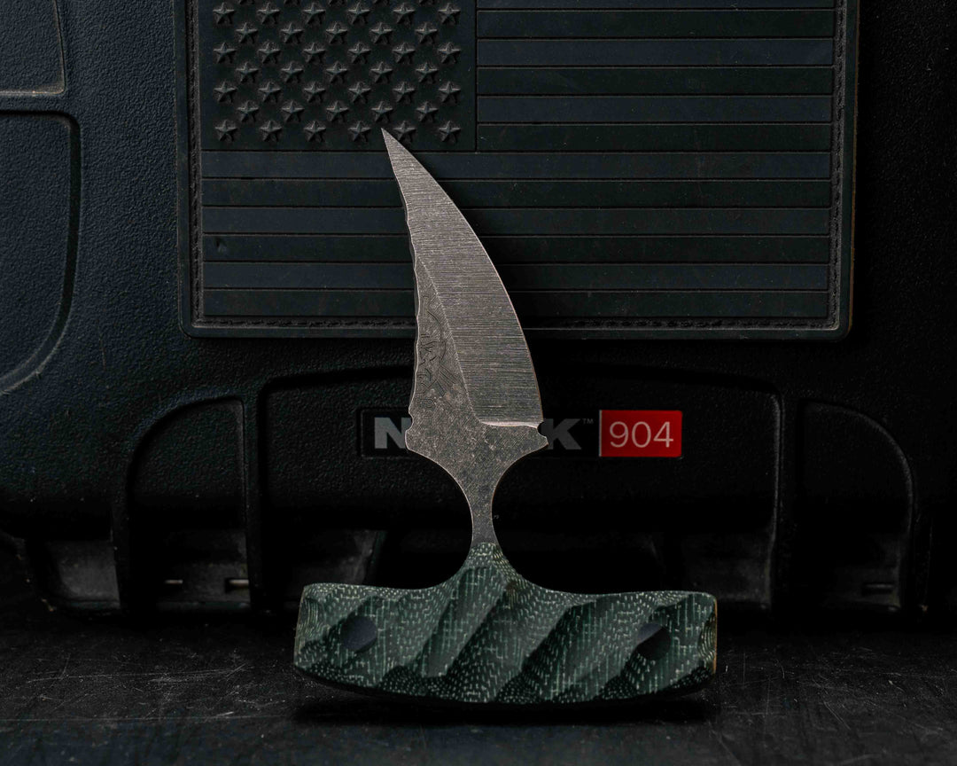 K9 Push Blade- Rio Verde Vibe Micarta, CF Pins, Textured Grip