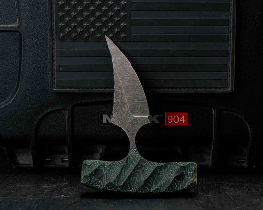 K9 Push Blade- Rio Verde Vibe Micarta, CF Pins, Textured Grip