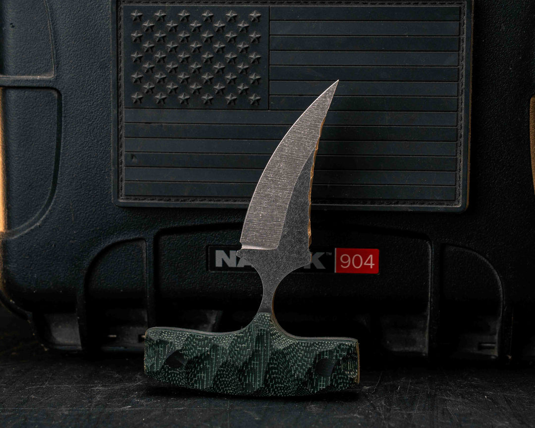 K9 Push Blade- Rio Verde Vibe Micarta, CF Pins, Textured Grip