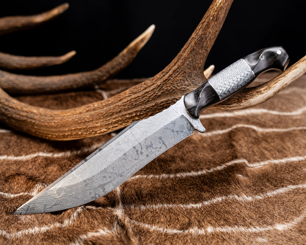 American Bowie- Dyed Maple, Aluminum and Silver Carbon Split, Mosaic Pins, Silver Pin, Contoured Grip