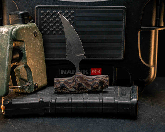 K9 Push Blade- Python Canvas Micarta, CF Pins, Textured Grip