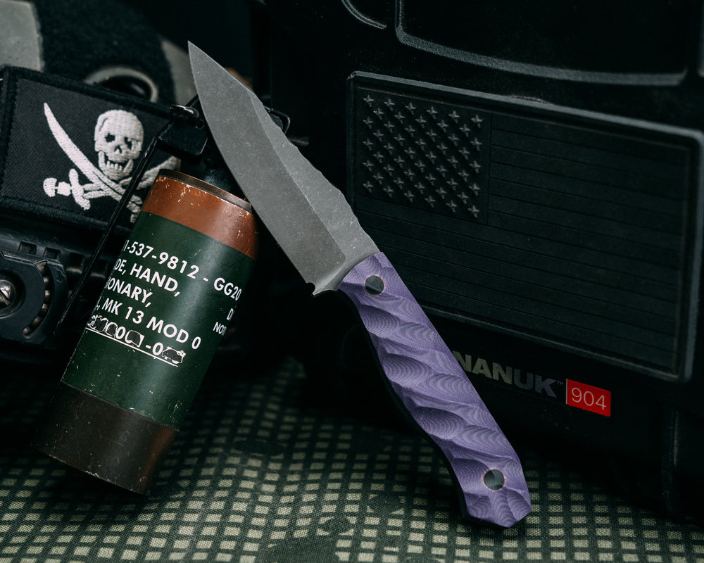 Field Knife Jr- Purple G10, CF Pins, Chaos Grip
