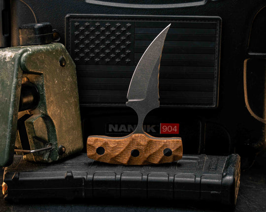 K9 Push Blade- Castille Jute Micarta, CF Pins, Textured Grip