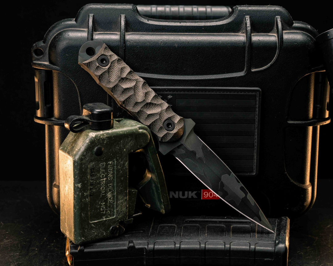 Combat Dagger- OD Green Canvas Micarta, Black Multicam Cerakote, Allen Bolts, Textured Grip