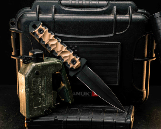 Combat Dagger- Coyote/Black G10, Armor Black Cerakote, Allen Bolts, Textured Grip
