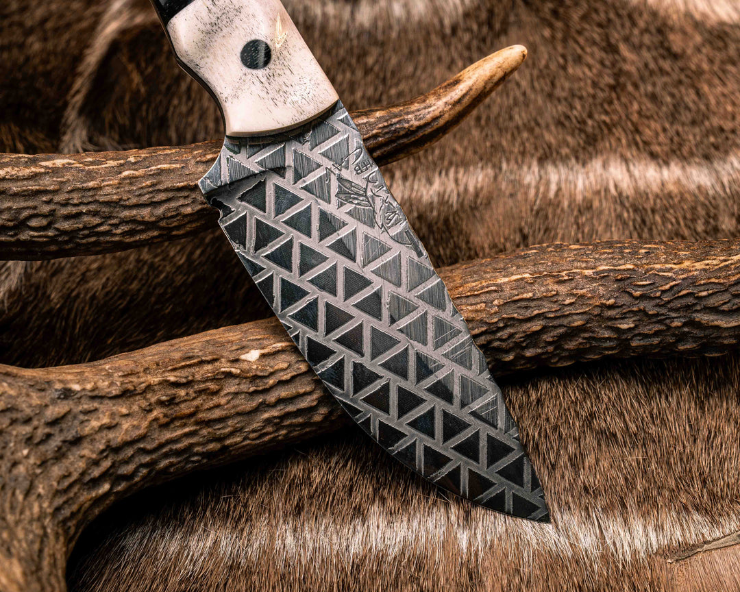 Cavner- Elk Antler, Black Canvas Micarta, OD Green Canvas Micarta and Python Canvas Micarta Split, Desert Ironwood, Black Micarta Pins, CF Lanyard Pin, Textured Grip