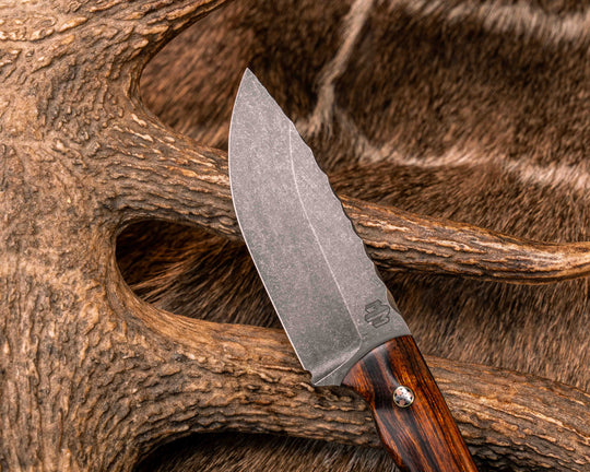 Cav Jr- Desert Ironwood, Black G10 and Brass Split, Ancient Bog Oak, Mosaic Pins, Brass Lanyard Pin, Textured Grip