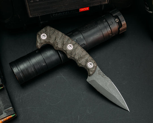 3" HUMINT- OD Green Canvas Micarta, Ti Torx Bolts, Chaos Grip