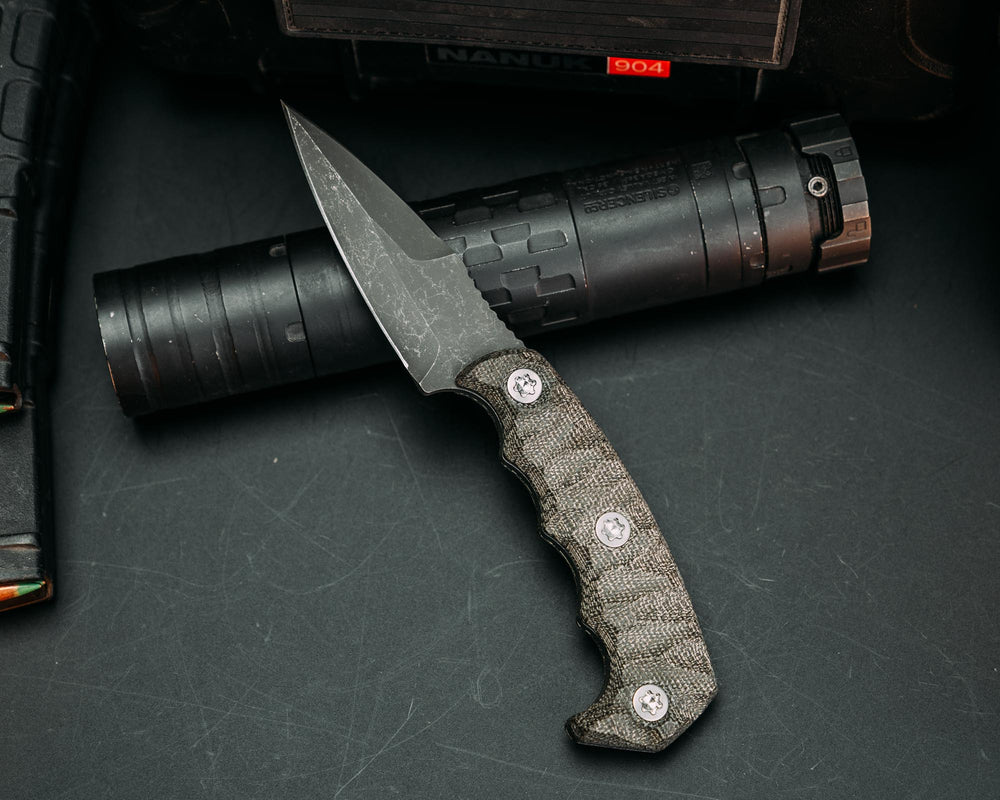 3" HUMINT- OD Green Canvas Micarta, Ti Torx Bolts, Chaos Grip