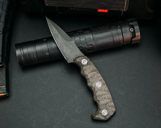 3" HUMINT- OD Green Canvas Micarta, Ti Torx Bolts, Chaos Grip