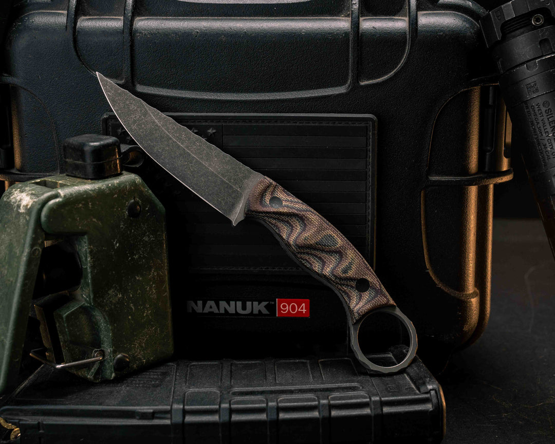 Osoraku 3" Mini- Python Canvas Micarta, CF Pins, Textured Grip