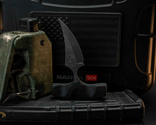 K9 Push Blade- Black G10, CF Pins, Textured Grip