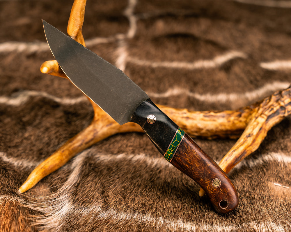 Feather Light - Dyed Redwood, Black G10 and Copper Pin Striping, Arizona Jade Tru-stone Split, Pheasantwood, Mosaic Pins, Copper Lanyard Pin, Contoured Grip