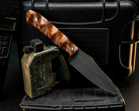 Field Knife - Desert Ironwood, Black Ash and Desert Ironwood Split, Mosaic Pins, Textured Grip