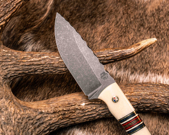Cav Jr- Giraffe Bone, Black G10, Brass, Navy Canvas Micarta, White G10, Red Canvas Micarta Split, Patriot Mosaic Pins, Brass Lanyard Pin, Smooth Grip