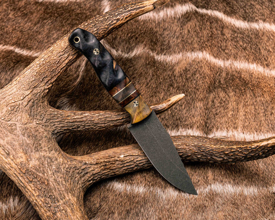 Crow Jr- Dyed Maple, Black G10 and Brass Pin Striping, Desert Ironwood and Dyed Maple Split, Dyed Redwood, Mosaic Pins, Brass Lanyard Pin, Textured Grip