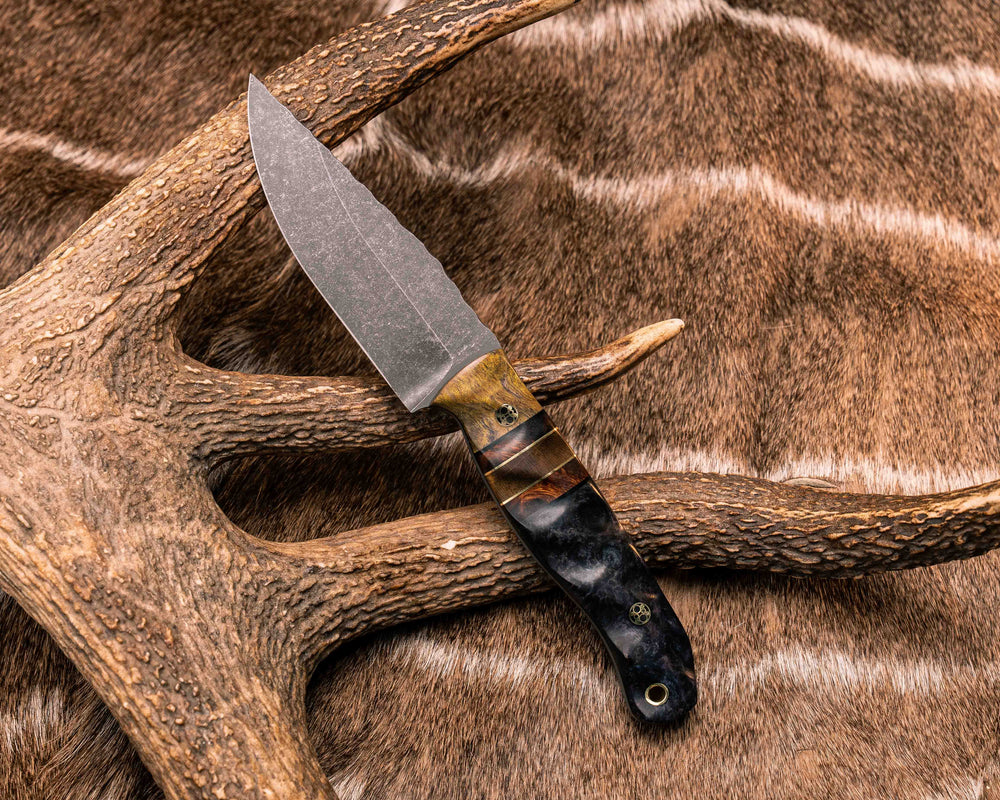 Crow Jr- Dyed Maple, Black G10 and Brass Pin Striping, Desert Ironwood and Dyed Maple Split, Dyed Redwood, Mosaic Pins, Brass Lanyard Pin, Textured Grip