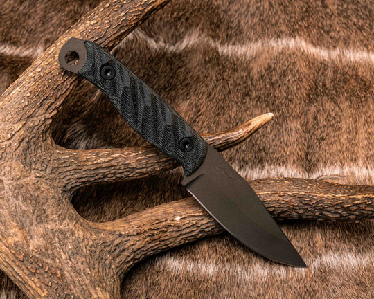 Crow Jr- Black Canvas Micarta, Midnight Bronze Cerakote, Allen Bolts, Textured Grip