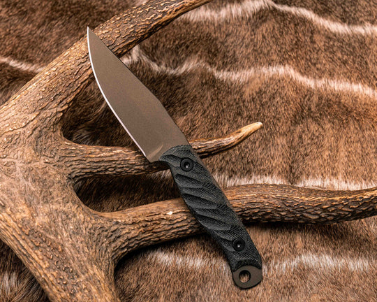 Crow Jr- Black Canvas Micarta, Midnight Bronze Cerakote, Allen Bolts, Textured Grip