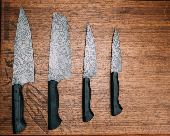 Chef Set- Black G10, Acid Splatter, CF Pins, Smooth Grip