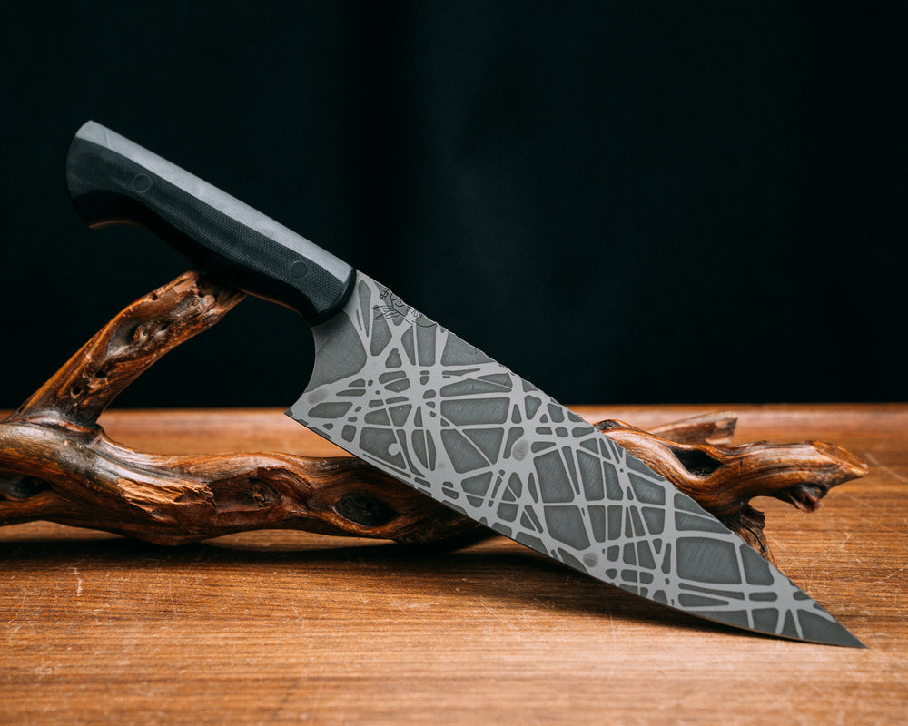 Chef Set- Black G10, Acid Splatter, CF Pins, Smooth Grip